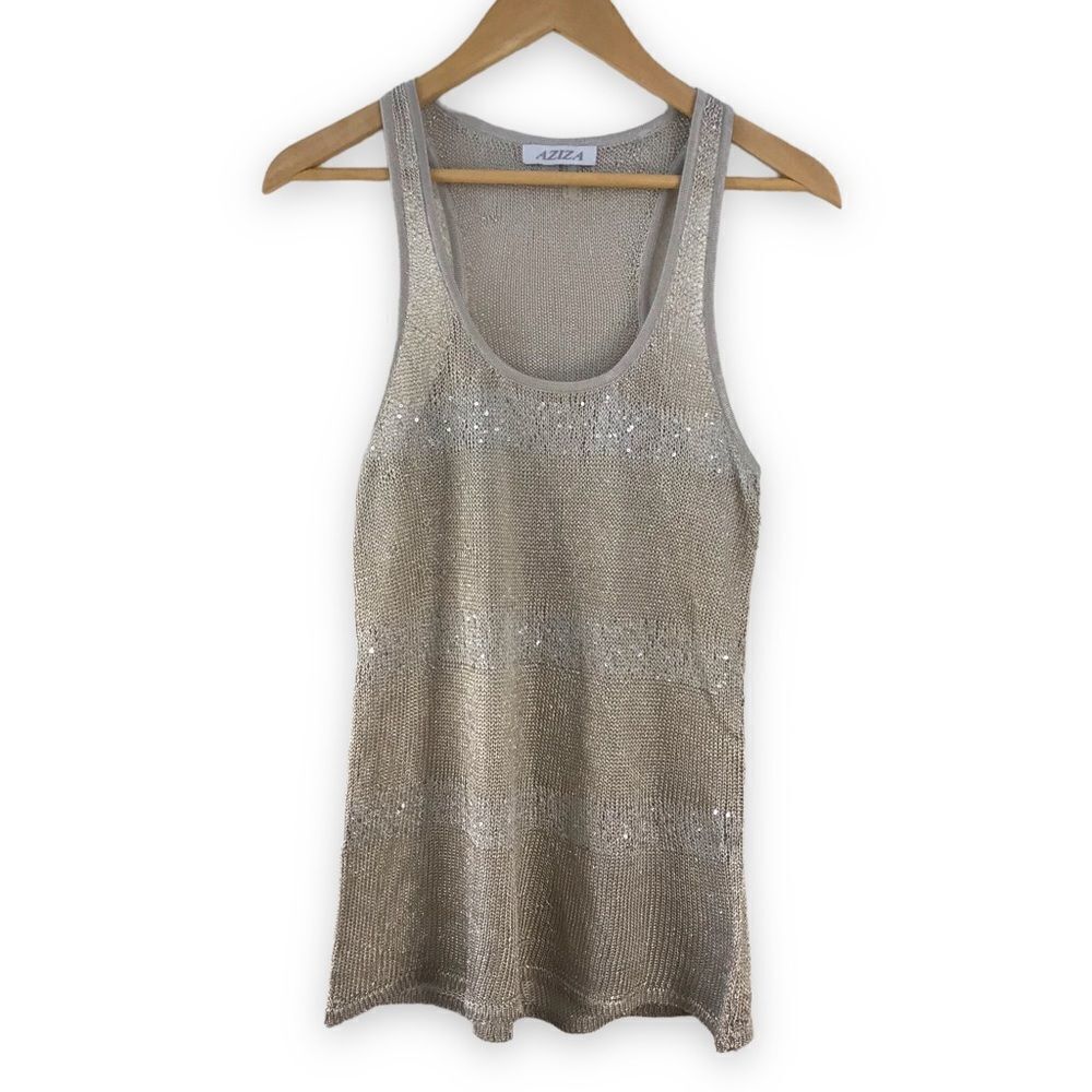 Aziza gold knit racer‎ back tank size L